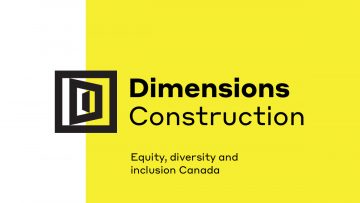 Title text reads 'Dimensions Construction' and subtitle text reads 'Equity, diversity and inclusion Canada'